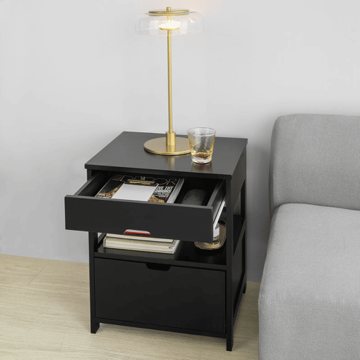 Mesa de cabeceira Mesa de cabeceira com 2 gavetas Preto 45x55x38cm FRG258-SCH SoBuy