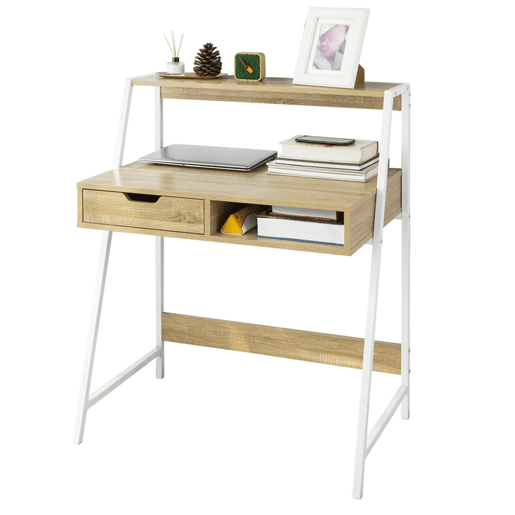 Mesa de computador com 2 gavetas e 1 prateleira FWT63-N SoBuy