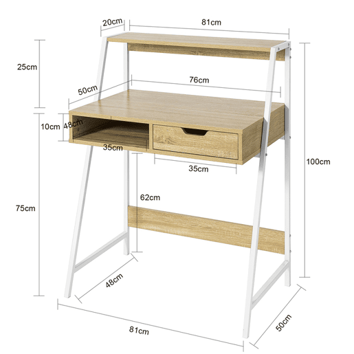 Mesa de computador com 2 gavetas e 1 prateleira FWT63-N SoBuy