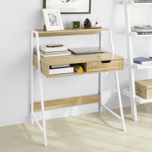 Mesa de computador com 2 gavetas e 1 prateleira FWT63-N SoBuy
