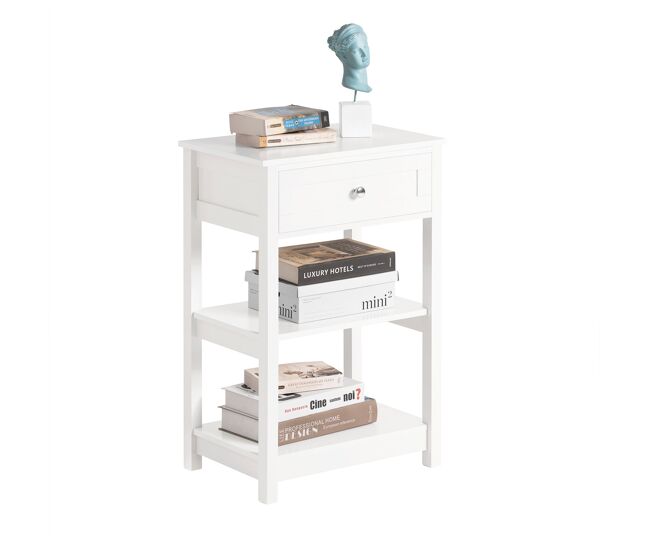 Sobuy mesa auxiliar con 1 cajón consolamesita de noche para salón comedor teléfono o lampara blanco fbt46-w