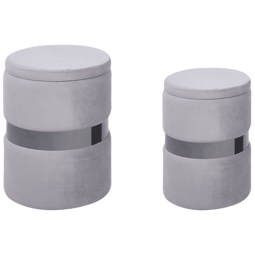 Conjunto de 2 tamboretes com arrumação DORIS Veludo Cinzento claro 3530 cm 3530 cm 4436 cm