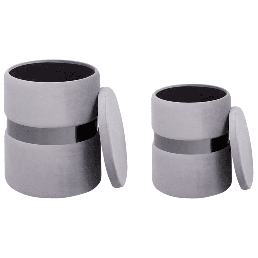 Conjunto de 2 tamboretes com arrumação DORIS Veludo Cinzento claro 3530 cm 3530 cm 4436 cm