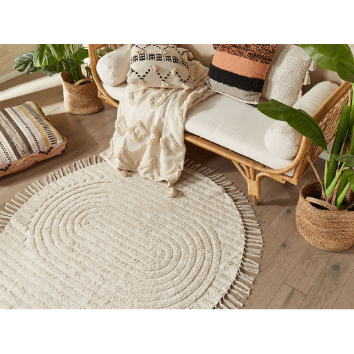 Tapete HALFETI Creme claro ø 140 cm Algodão Tapete HALFETI Creme claro ø 140 cm Algodão