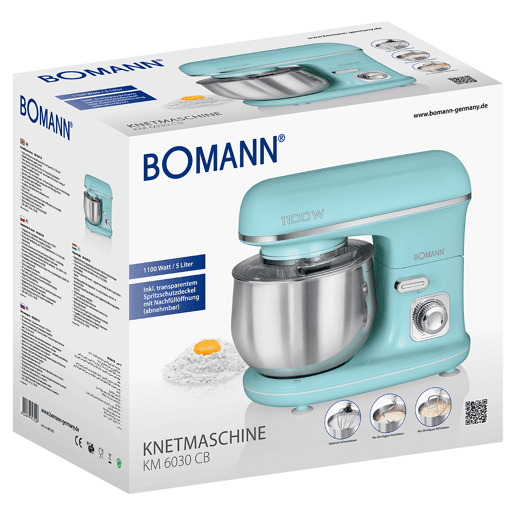 Bomann KM 6030 Batedeira Planetaria Vintage Robô de Cozinha, 5L, Velocidade Variável, Acessórios, 1100, Verde Menta