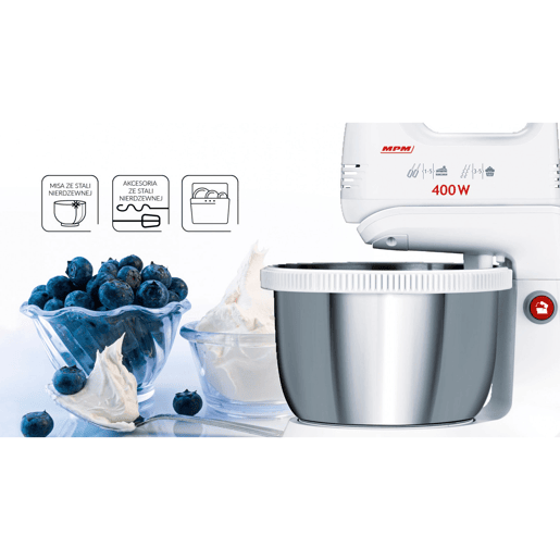 MPM MMR-21Z Batedeira com Taça Rotativa 3,5 Litros 5 Velocidades + Turbo, 400, Branco