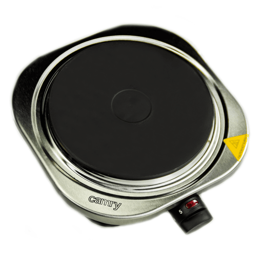 Camry CR 6510 Fogão Portátil Elétrico 1 Queimador 18,5 cm, Termostato Ajustável, Aço Inox, 1500, Prata