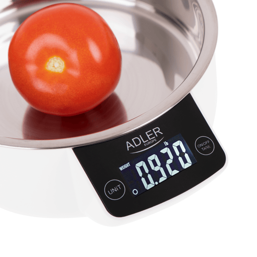 Adler AD 3166 Balança de Cozinha Digital Taça 900ml, 5Kg, Função de Tara Aço Inox, , Branco
