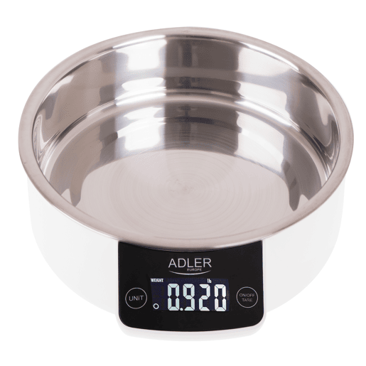 Adler AD 3166 Balança de Cozinha Digital Taça 900ml, 5Kg, Função de Tara Aço Inox, , Branco