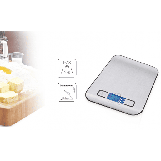 MPM MWK-02M Balança de Cozinha DigitalAço Inox, 5Kg Precisão 1g Função de Tara, , Prata