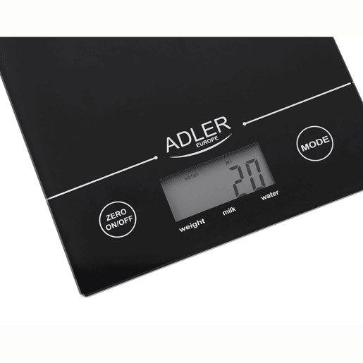 Adler AD 3138 Balança de Cozinha Digital 5Kg Precisão 1g Superfície de Vidro Função Tara, , Preto