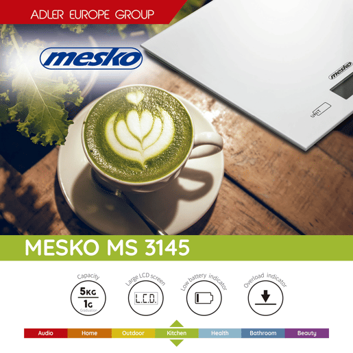 Mesko MS3145 Balança de Cozinha Digital até 5Kg Precisão 1g, Função de Tara, Visor LCD, , Cinza