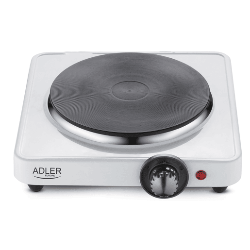 Adler AD6503 Fogão Portátil Elétrico 1 Queimador 18,5 cm, Termostato Ajustável, 1500, Branco