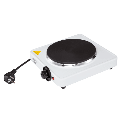 Adler AD6503 Fogão Portátil Elétrico 1 Queimador 18,5 cm, Termostato Ajustável, 1500, Branco