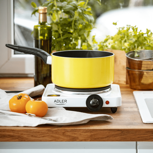 Adler AD6503 Fogão Portátil Elétrico 1 Queimador 18,5 cm, Termostato Ajustável, 1500, Branco