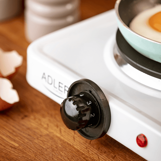 Adler AD6503 Fogão Portátil Elétrico 1 Queimador 18,5 cm, Termostato Ajustável, 1500, Branco
