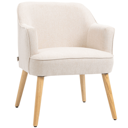 HOMCOM Poltrona Estilo Nórdico Poltrona para Sala de Estar Estofada em Linho com Pés de Madeira para Dormitório Escritório Estúdio Carga 120 kg 64,5x65x79,5 cm Creme