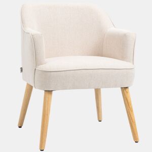 HOMCOM Poltrona Estilo Nórdico Poltrona para Sala de Estar Estofada em Linho com Pés de Madeira para Dormitório Escritório Estúdio Carga 120 kg 64,5x65x79,5 cm Creme
