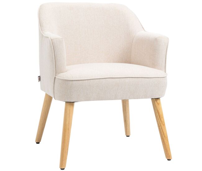Homcom butaca de salón moderna, sillón lectura tapizado en lino con patas de madera, reposabrazos acolchado grueso y almohadillas ajustables para dormitorio, oficina, estudio, carga 120 kg, crema