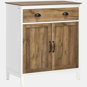 HOMCOM Aparador para Sala de Estar Armário de Armazenamento com Gaveta 2 Portas e Prateleira Ajustável para Dormitório Sala de Jantar Cozinha 78,5x39x89,4 cm Marrom e Branco