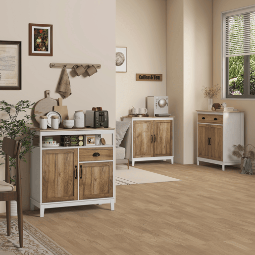 HOMCOM Aparador para Sala de Estar Armário de Armazenamento com Gaveta 2 Portas e Prateleira Ajustável para Dormitório Sala de Jantar Cozinha 78,5x39x89,4 cm Marrom e Branco
