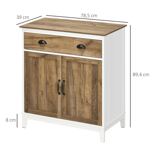 HOMCOM Aparador para Sala de Estar Armário de Armazenamento com Gaveta 2 Portas e Prateleira Ajustável para Dormitório Sala de Jantar Cozinha 78,5x39x89,4 cm Marrom e Branco