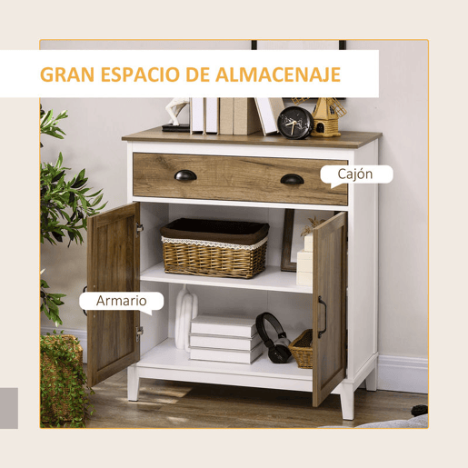 HOMCOM Aparador para Sala de Estar Armário de Armazenamento com Gaveta 2 Portas e Prateleira Ajustável para Dormitório Sala de Jantar Cozinha 78,5x39x89,4 cm Marrom e Branco