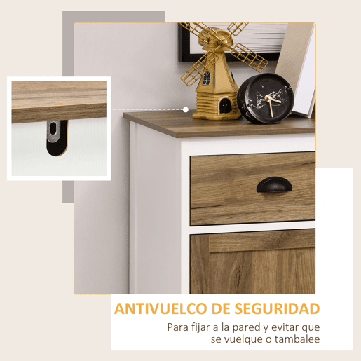 HOMCOM Aparador para Sala de Estar Armário de Armazenamento com Gaveta 2 Portas e Prateleira Ajustável para Dormitório Sala de Jantar Cozinha 78,5x39x89,4 cm Marrom e Branco