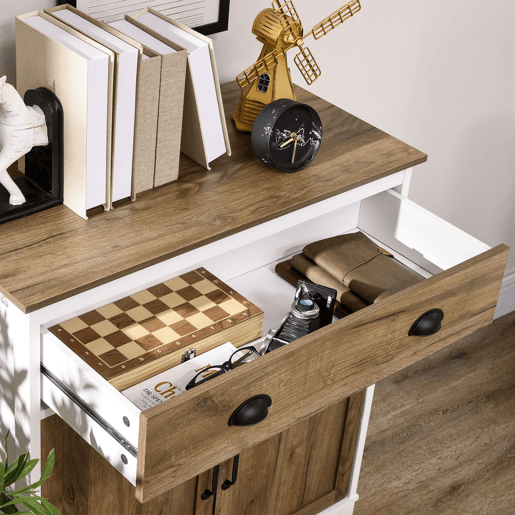 HOMCOM Aparador para Sala de Estar Armário de Armazenamento com Gaveta 2 Portas e Prateleira Ajustável para Dormitório Sala de Jantar Cozinha 78,5x39x89,4 cm Marrom e Branco