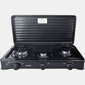 MPM KN-031KB Fogão a Gás Portátil para Camping, 3 Queimadores, Preto, , Preto