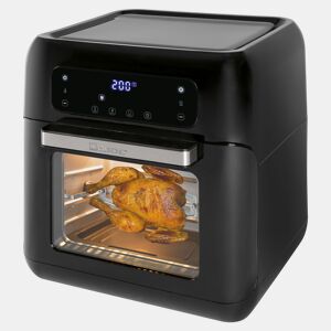 Clatronic FR 3747 Fritadeira de ar quente sem óleo, Capacidade 11 litros, Programas Digital 9, Forno de ar quente, Cuspo de frango, Batatas fritas, 1500W, 1500, Preto
