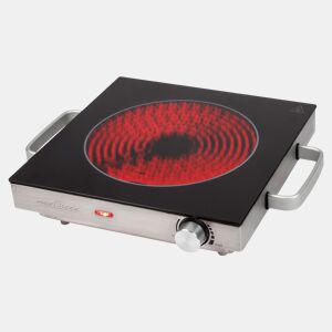 Proficook EKP 1210 Placa Eléctrica Infravermelho, Superfície Cerâmica, Portátil, Apropriado para Todos os Tipos Tachos e Panelas, Caixa de Aço Inoxidável, 2000, Prata negra