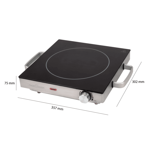 Proficook EKP 1210 Placa Eléctrica Infravermelho, Superfície Cerâmica, Portátil, Apropriado para Todos os Tipos Tachos e Panelas, Caixa de Aço Inoxidável, 2000, Prata negra