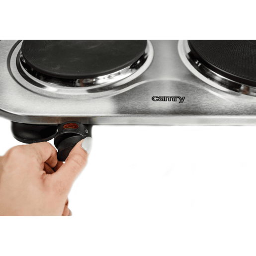 Camry CR6511 Fogão Eléctrico duplo, 2 Queimadores 18,5 cm e 15,5 cm, Regulador de Temperatura, 1500 W e 1000 W, 1500, Prata Camry CR6511 Fogão Eléctrico duplo, 2 Queimadores 18,5 cm e 15,5 cm, Regulador de Temperatura, 1500 W e 1000 W, 1500, Prata