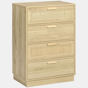 HOMCOM Cómoda com 4 Gavetas de Vime Cómoda de Madeira para Dormitório Sala de Estar Estilo Boêmio 60x38x88,5 cm Madeira
