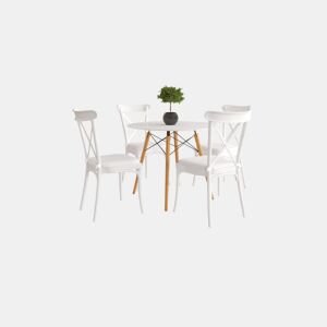 Mesa Geneve e 4 Cadeiras de Sala, Brico (Branco)