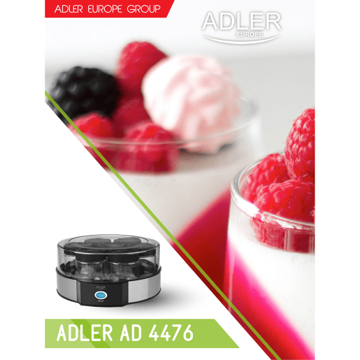 Adler AD4476 Iogurteira, 1,4L, 7 Boiões com Tampa(160 ml), Tampa Transparente, Aço Inoxidável, 150, Preto Adler AD4476 Iogurteira, 1,4L, 7 Boiões com Tampa(160 ml), Tampa Transparente, Aço Inoxidável, 150, Preto