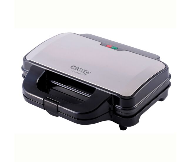 Camry cr3054 sandwichera, 2 sandwiches xl, placas antiadherentes, termostato, acero inoxidable, compacta, 1300, negro/plata