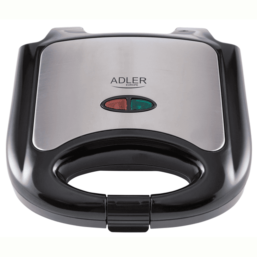 Adler AD3015 Sanduicheira 4 Sanduíches Forma Triangular, Revestimento Anti-aderente, Temperatura Automática, 850, Prata negra
