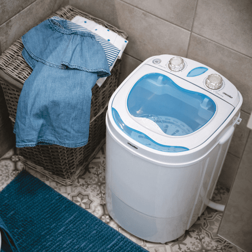 Mesko MS 8053 Máquina de lavar Roupa 3Kg Mini, 1Kg Centrifugada, Perfeita para Campismo, Caravanas e Autocaravanas, 580, Branco azul