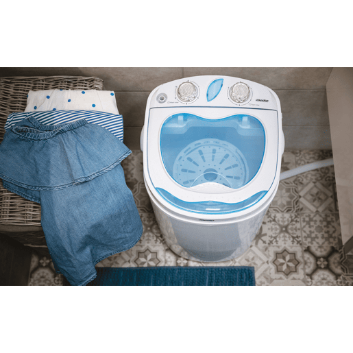 Mesko MS 8053 Máquina de lavar Roupa 3Kg Mini, 1Kg Centrifugada, Perfeita para Campismo, Caravanas e Autocaravanas, 580, Branco azul