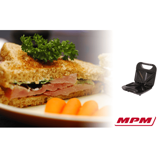 MPM MOP-19M Sanduicheira 2 Sanduíches, Revestimento Anti-aderente, Controlo Automático da Temperatura, 750, Prata negra