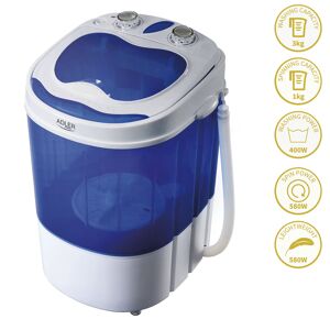 Adler AD8051 Máquina de lavar Roupa 3Kg Mini, 1Kg Centrifugada, Perfeita para Campismo, Caravanas e Autocaravanas, 150, Branco azul