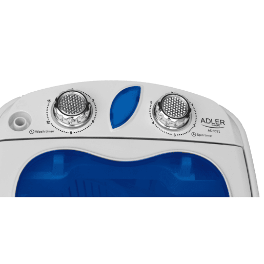 Adler AD8051 Máquina de lavar Roupa 3Kg Mini, 1Kg Centrifugada, Perfeita para Campismo, Caravanas e Autocaravanas, 150, Branco azul