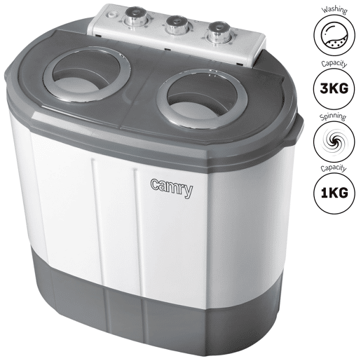 Camry CR 8052 Máquina de lavar Roupa 3Kg Mini, 1Kg Centrifugada, Perfeita para Campismo, caravanas e Autocaravanas, 190 , Cinza branco