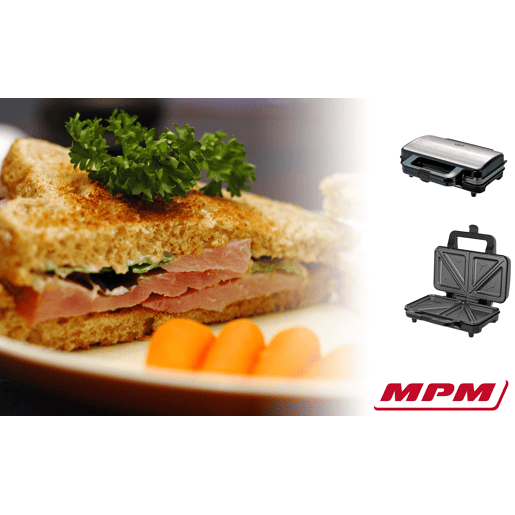 MPM MOP-20M Sanduicheira 2 Sanduíches, Revestimento Anti-aderente, Controlo Automático da Temperatura, 900, Prata negra