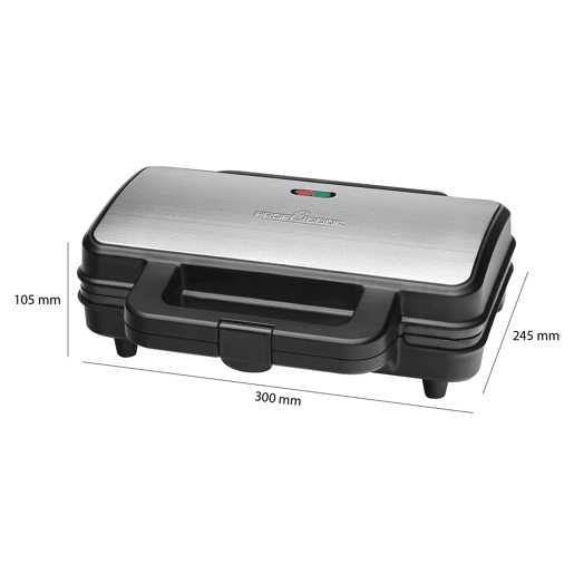 Proficook ST 1092 Sanduicheira, 2 sanduíches XXL, placas antiaderentes, tostagem perfeita, aço inoxidável, 900, Prata negra