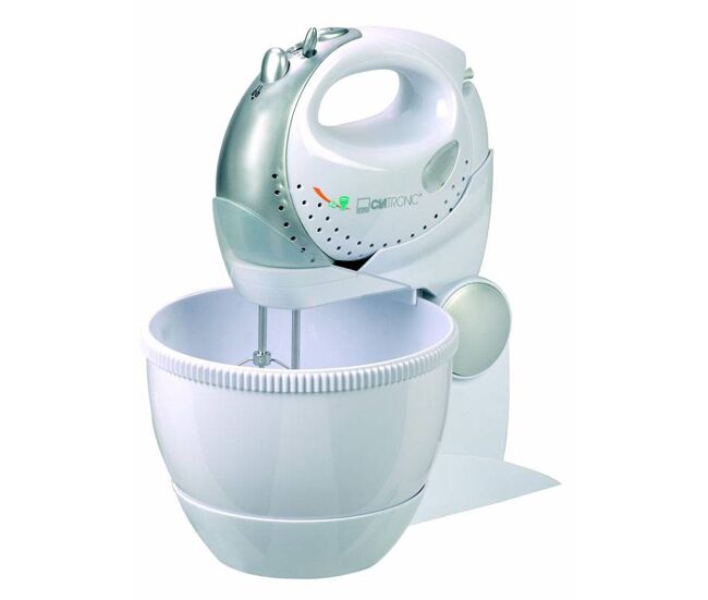 Clatronic hms 2739 batidora amasadora 2en1, batidora mano varillas 5 velocidades + turbo, recipiente giratorio, 250, blanco/gris
