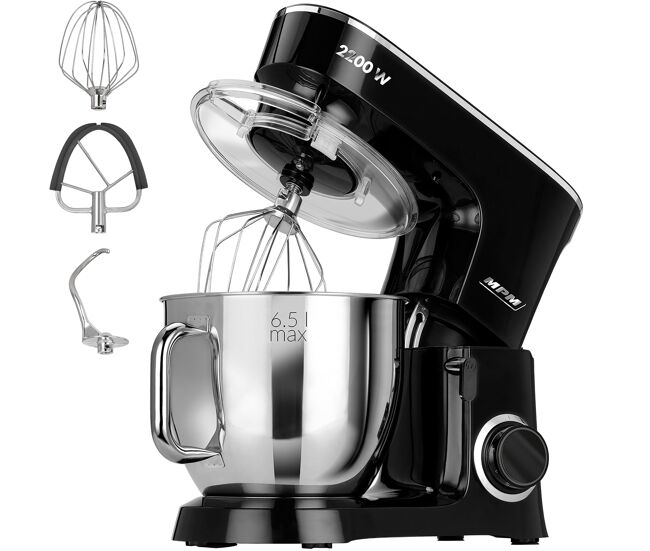 Mpm mrk-19 batidora amasadora repostería profesional, robot cocina orbital, 6,5l, 6 velocidades acero inox, 2200, acero inoxidable / negro