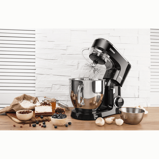 MPM MRK-19 Batedeira Planetaria Profissional de Massa, Robô de Cozinha, 6,5 L, 6 Velocidades, Acessórios, Inox, 2200, Preto  Inox